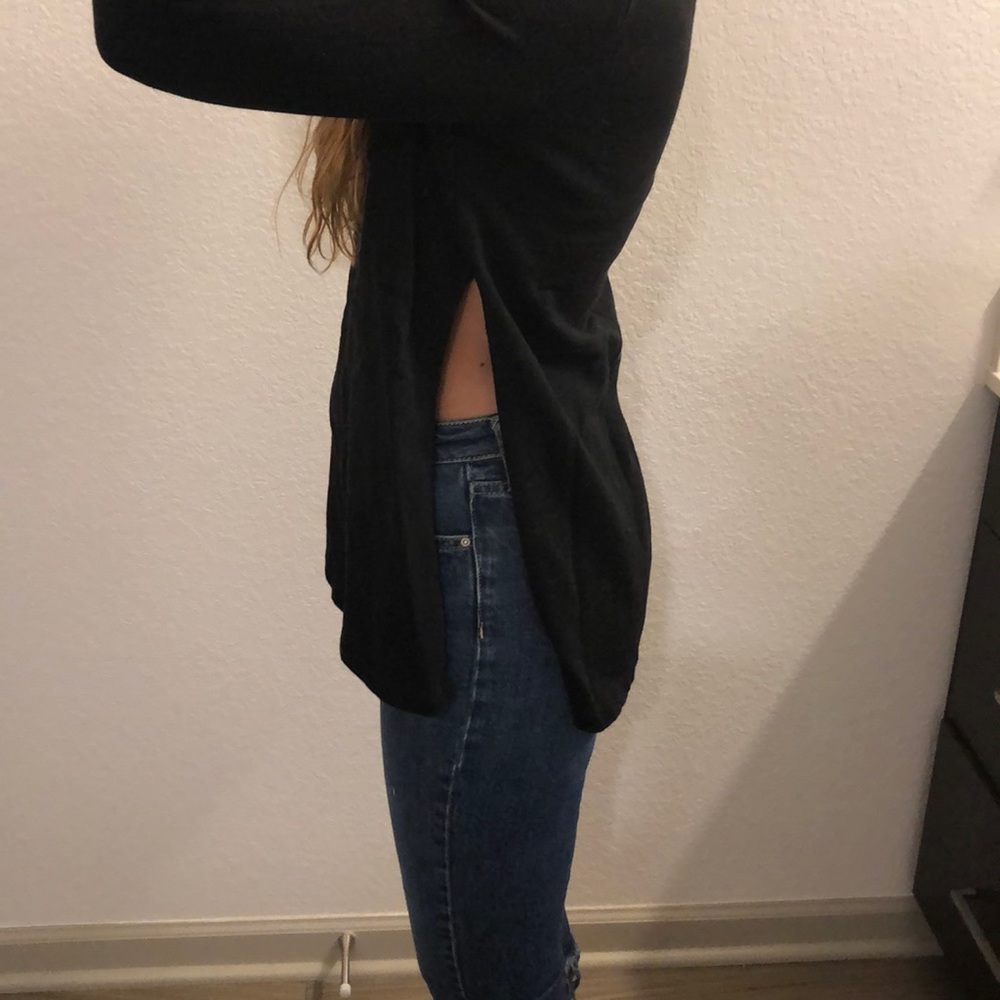 Black high neck sweater shirt with side slits